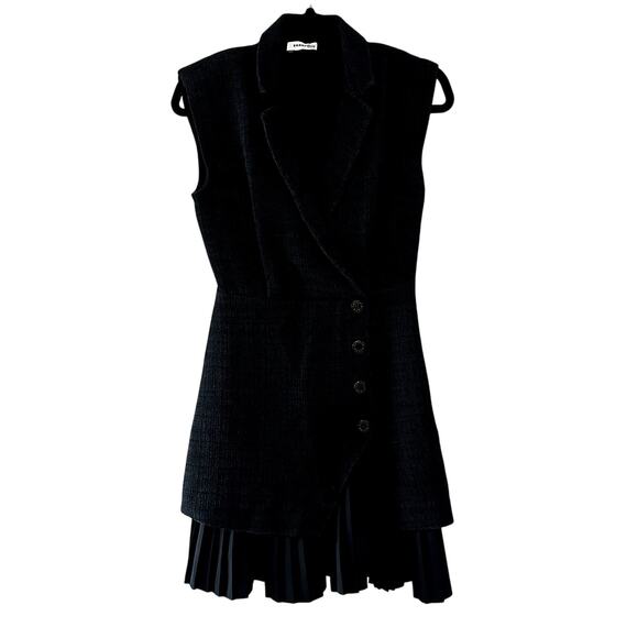 Sandro Alexandrie Woven Tweed Mini Dress Black - Picture 2 of 7
